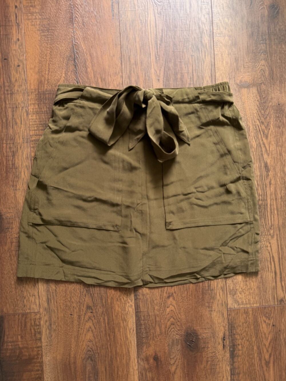 Madewell 1937 Olive Green 100% Silk Tie Waist Utility Military Mini Skirt XS